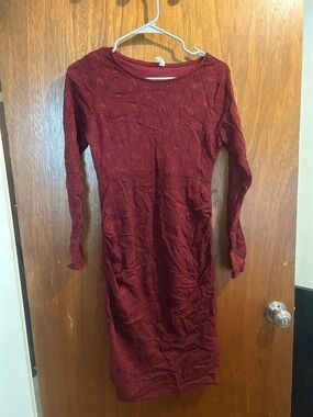 Pinkblush Maternity Burgundy Long Sleeve Lace-Texture Bodycon Dress